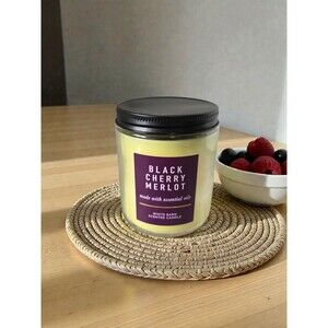 BathBath & Body Works Black Cherry Merlot Candle 7oz White Barn NEW Single Wick